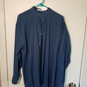 Flowing Collarless Vintage Dress Shirt by Elliott, Size Medium